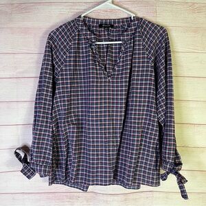 Madewell Whitby Plaid Tie Sleeve Top Size Medium